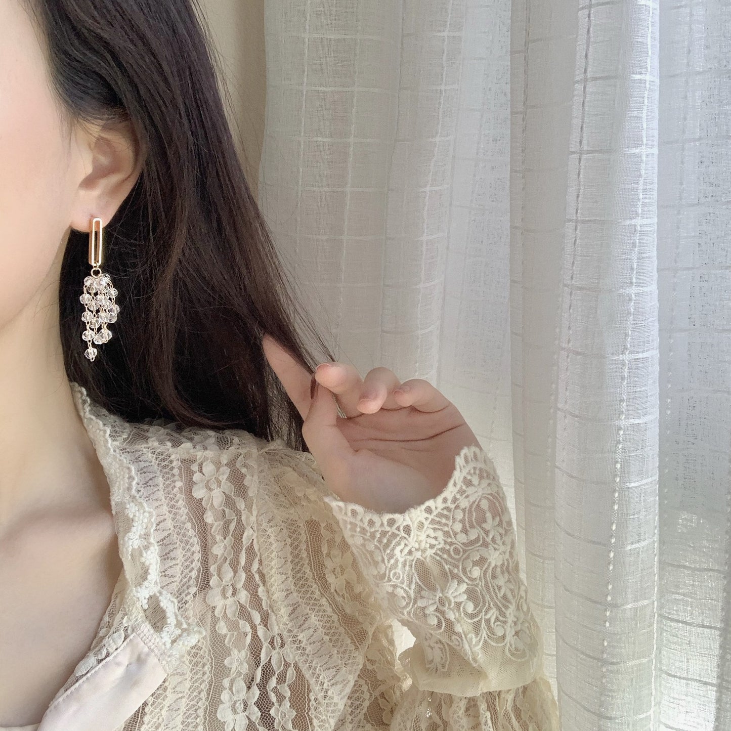 H - Gold Beaded Tassel 925 Sterling Silver Earrings Designer Crystal Drop Earrings Jewelry Gift Women