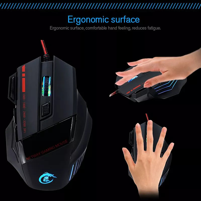 N - RGB Wired Gaming Mouse 5500 DPI Optical PC Ergonomic Computer Mouse