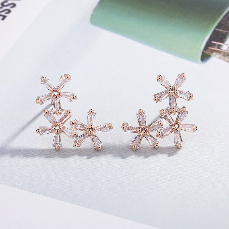 E - Flower Diamond Crystal 925 Sterling Silver Cubic Zirconia Stud Earrings Gift