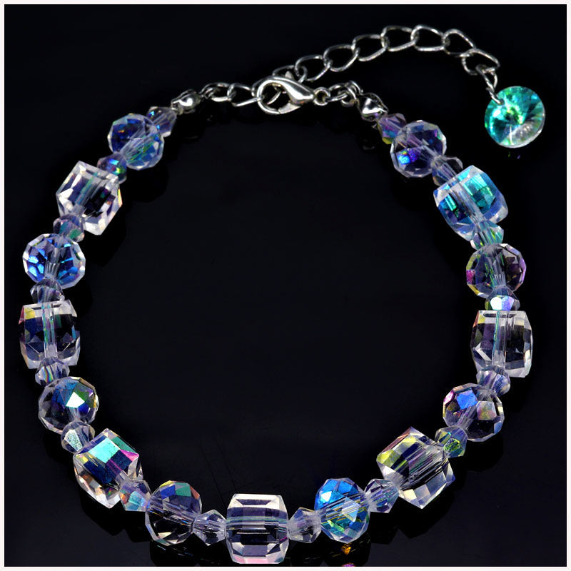 Q - Austrian Crystal Aurora Bracelet for Valentine's Day Gift Colourful Crystal Square Beads Bracelet for Lovers