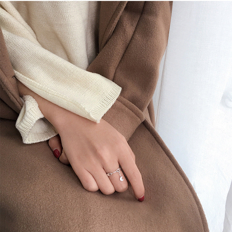 925 star and moon with tassel open ring