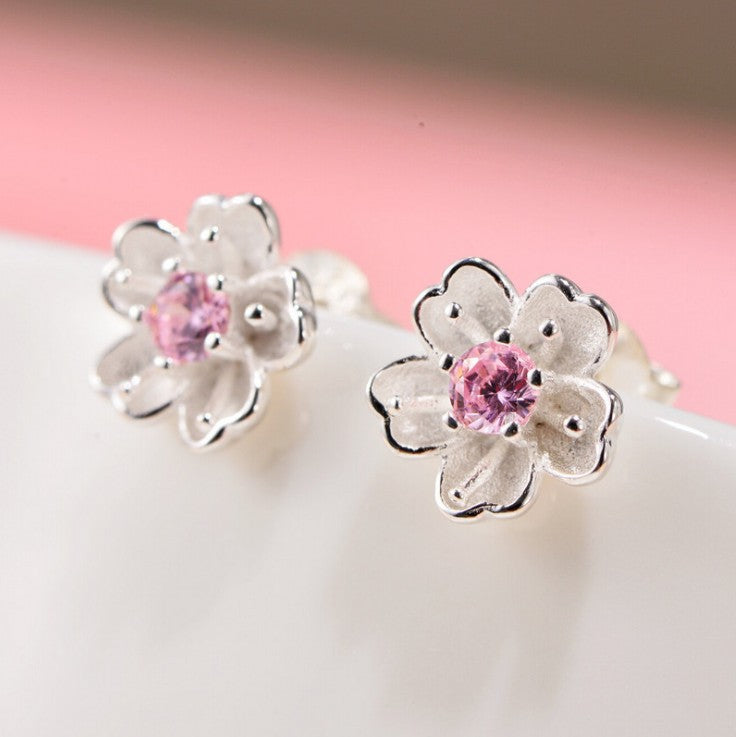 New Design 925 Sterling Silver cute Peach blossom design earrings necklace and ring jewelry set For Women Wedding Jewelry