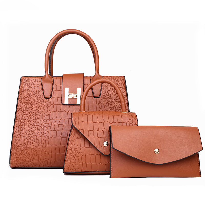 Crocodile Pattern PU Leather Women Handbags 3 in 1 Casual Tote Bag With Purse