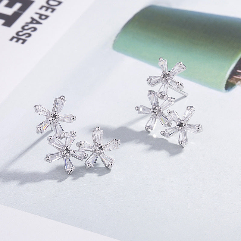 E - Flower Diamond Crystal 925 Sterling Silver Cubic Zirconia Stud Earrings Gift