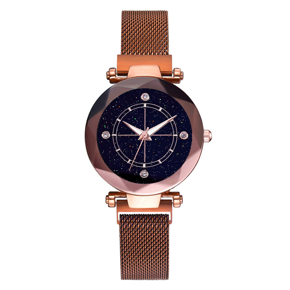 Star Dust Compass Crystal Watch Adjustable Stainless Steel Bracelet Rose Gold, Black, Chocolate and Purple