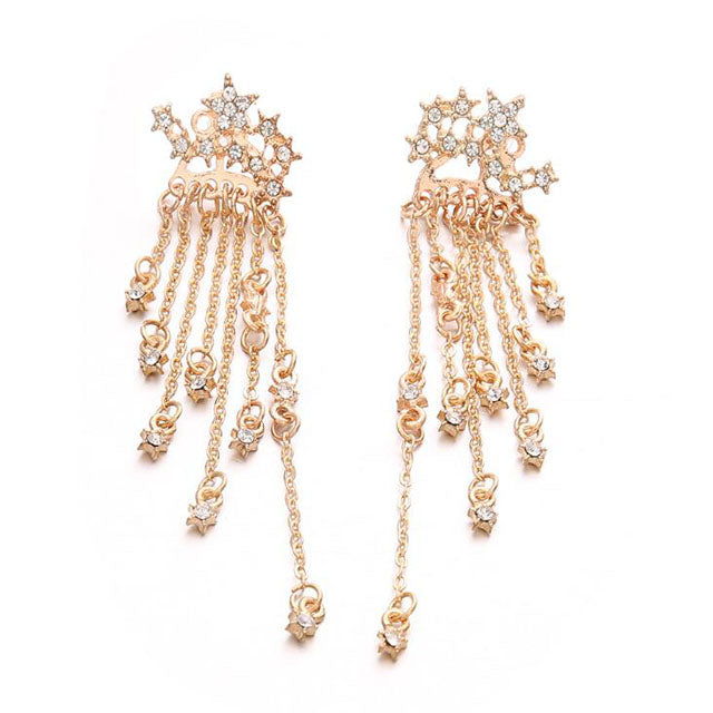 K - Cascading Stars Crystal Rhinestone Alloy Earrings Gift Women Birthday Elegant Modern Fashion