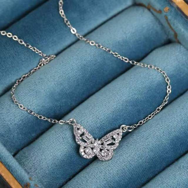 T - Gold Silver Plating Zircon Necklace Butterfly Pendant Charms Necklace Collar Jewelry