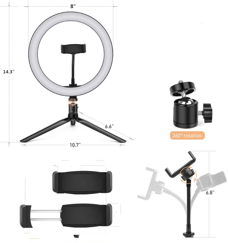 J - 10inch Ring Light LED Tripod Stand w/ Cell phone holder Portable home studio photography