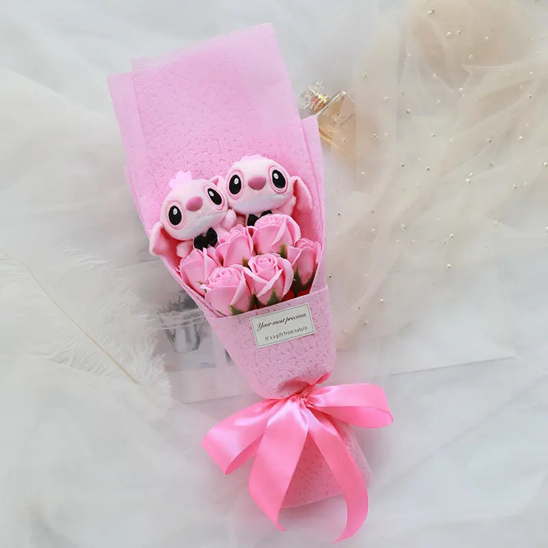Hello Kitty, Teddy Bear, Stitch Flower Bouquet With Special Box
