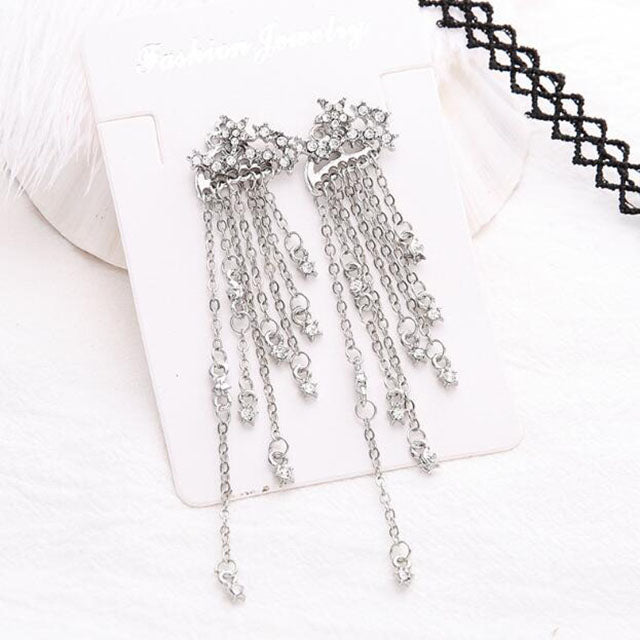 K - Cascading Stars Crystal Rhinestone Alloy Earrings Gift Women Birthday Elegant Modern Fashion