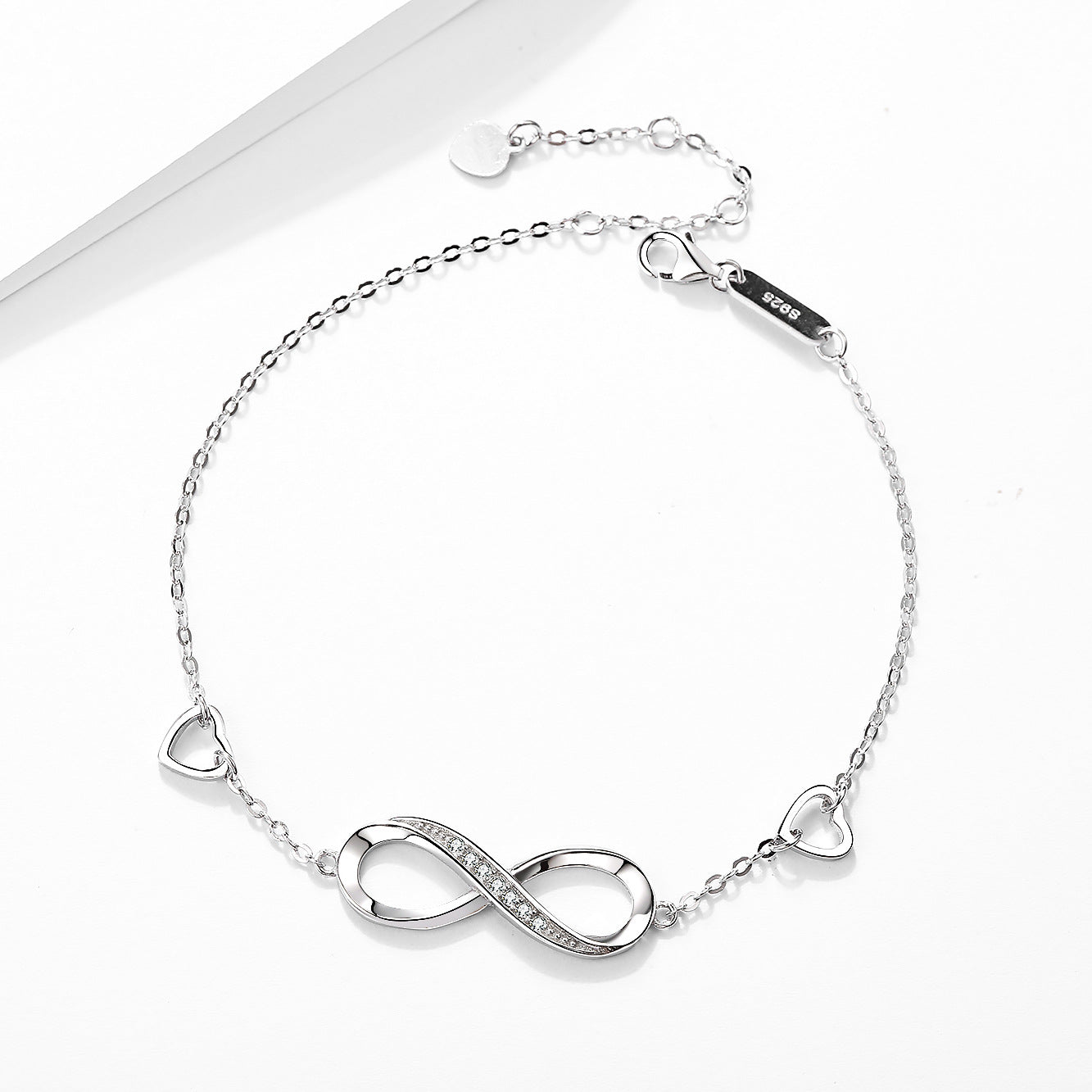 L - Infinity Bracelet Diamond Cubic Zirconia Crystal 925 Sterling Silver Hypoallergenic Gift