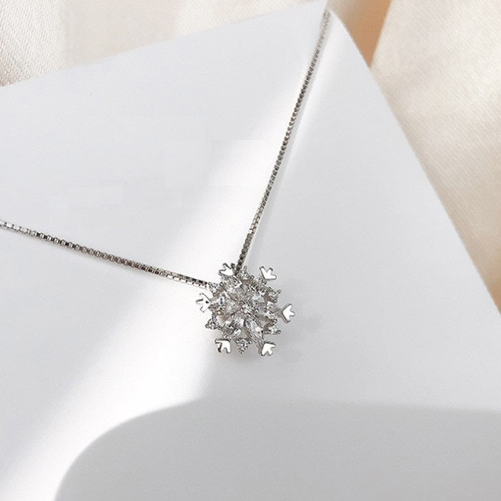 O - 18K Gold Plated on 925 Sterling Silver Dainty Snowflake High Shine Crystal Necklace Pendant Gift