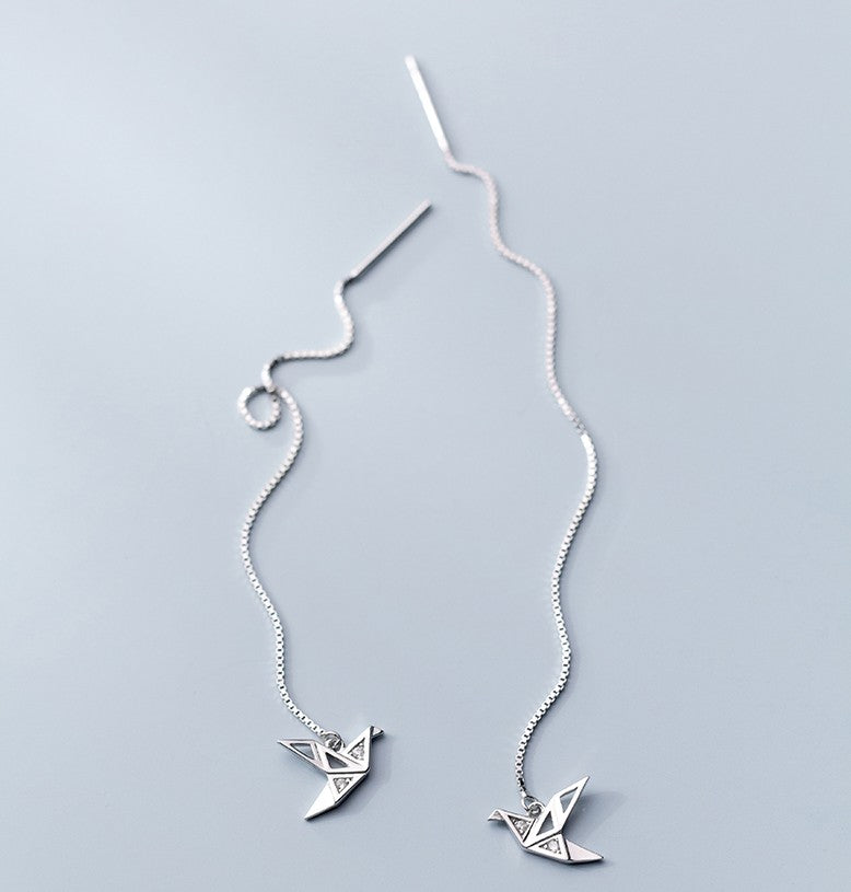 100% Pure Silver Cut Out Crane Pendant Necklace Animal Pendant for girls
