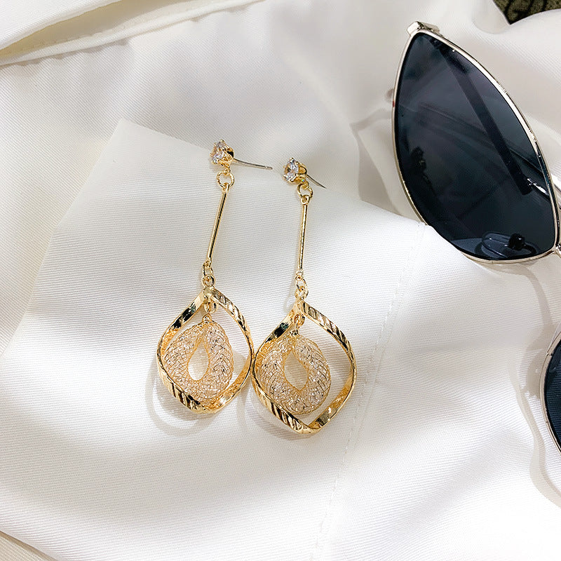 J - 10K Gold Plated Crystal Mesh Earrings 925 Sterling Silver Dangle Drop Earring Gift