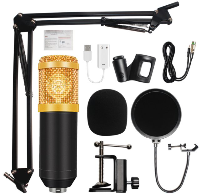 C - Live Broadcast Equipment Full Set Studio Condenser Microphone Professional Black & Gold