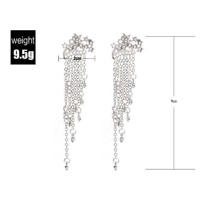 K - Cascading Stars Crystal Rhinestone Alloy Earrings Gift Women Birthday Elegant Modern Fashion