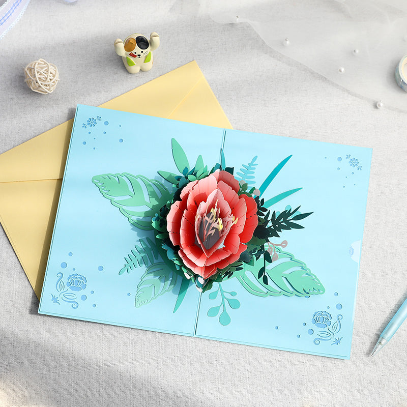 C - 3D Flowers Blue peony greeting cards for Mothers