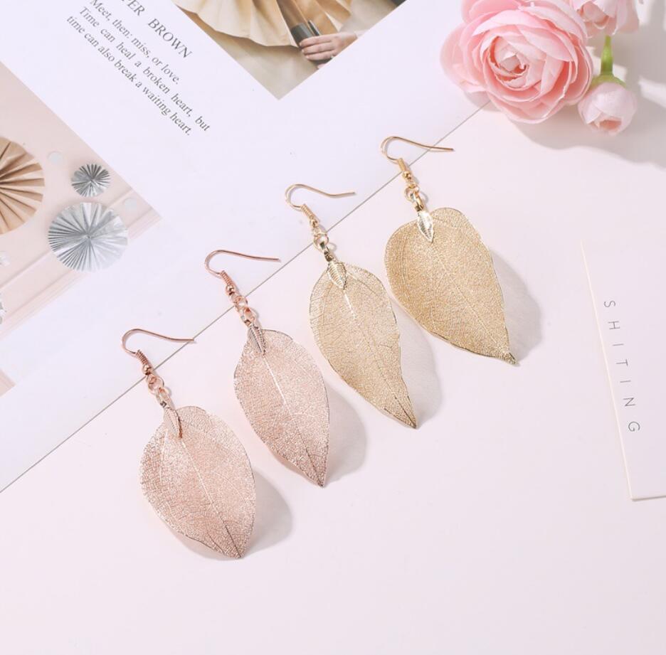 I - Real Leaf Rose Gold, Gold or Silver Plated Necklace Full Set Earrings Pendant gift