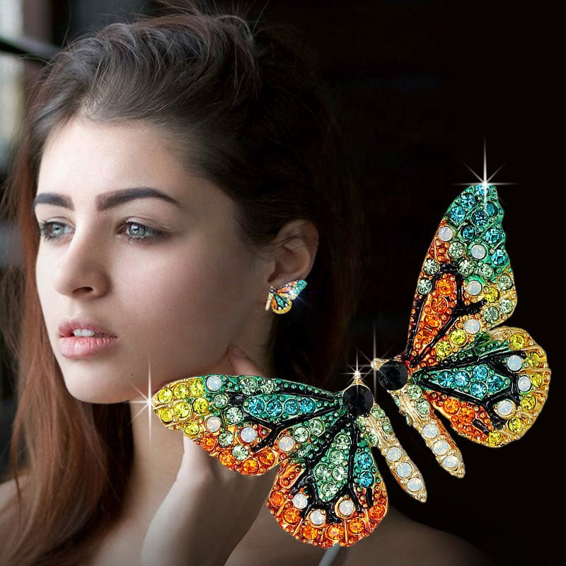 E - Butterfly 18K Plated Gold Sparkling Rhinestone Crystal Stud Earrings Gift