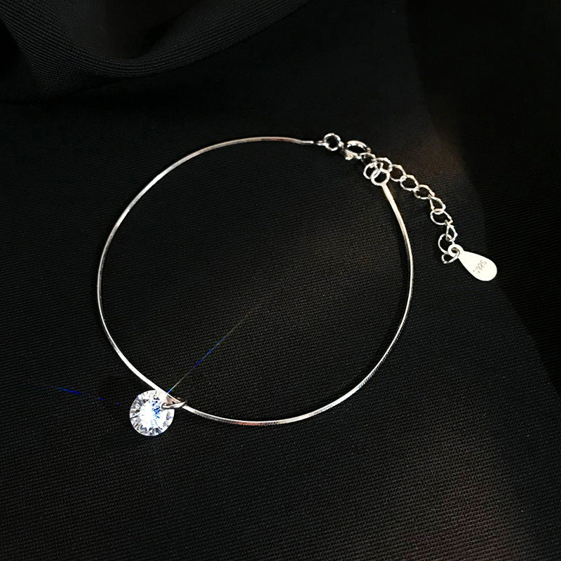 J - Simple Dainty Bracelet Diamond Cubic Zirconia Crystal 925 Sterling Silver Hypoallergenic Gift