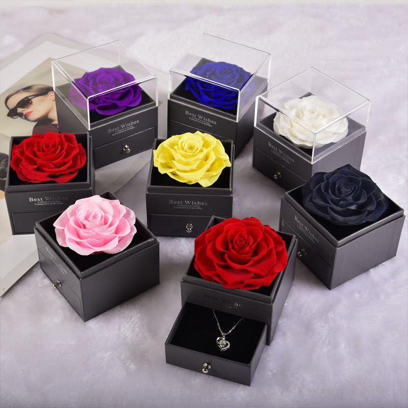 G - Eternal Rose Gift Set Real Preserved Flower with Gold, Rose Gold or Silver Plated Necklace Gifts