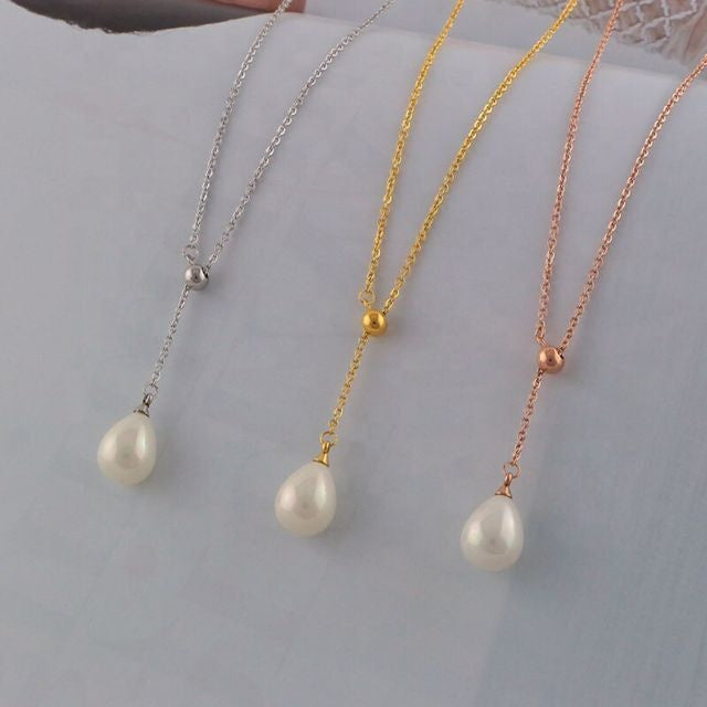 PA - Real Drop Pearl Pendant With 925 Sterling Silver White Gold, Yellow Gold, or Rose Gold Colour Chain Necklace With Celeste 925 Fresh Water Pearls Collection Sterling Silver gift box