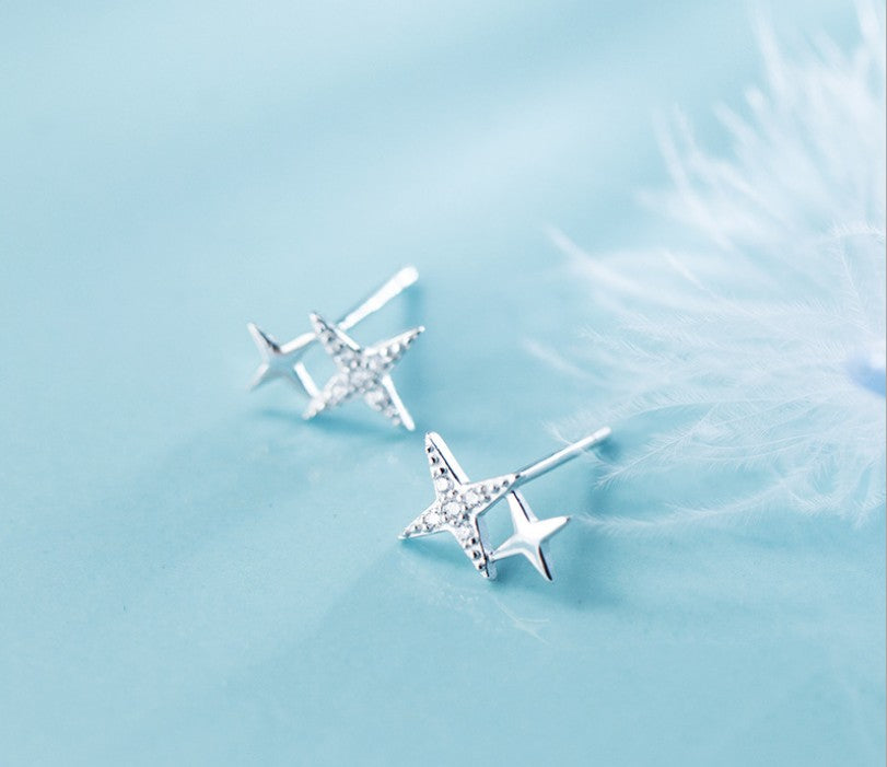 N - Diamond Stars 925 Sterling Silver Needle Post Cubic Zirconia Stud Earrings Gift
