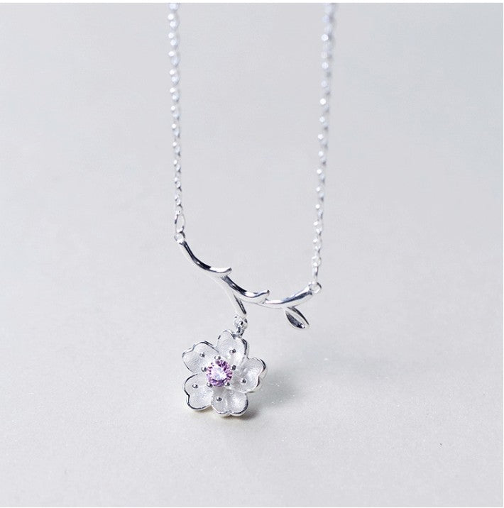 New Design 925 Sterling Silver cute Peach blossom design earrings necklace and ring jewelry set For Women Wedding Jewelry