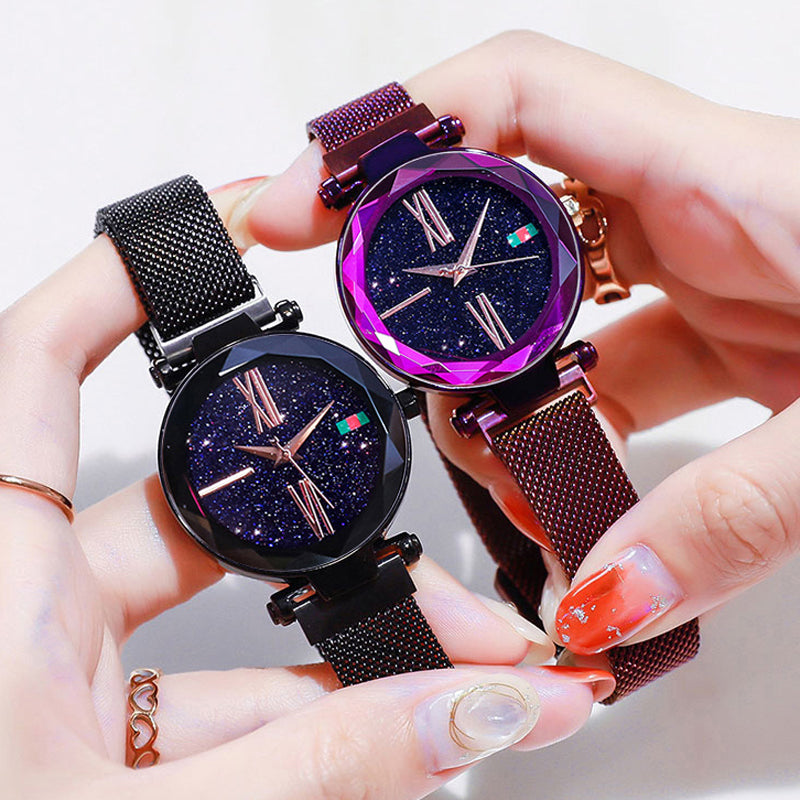 Star Dust Watch Adjustable Stainless Steel Bracelet Rose Gold, Blue, Black & Purple