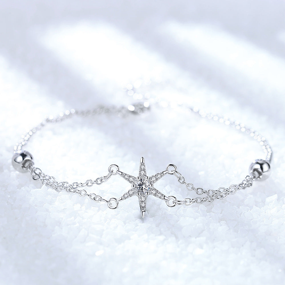 B - Diamond Star Bracelet Cubic Zirconia Crystal 925 Sterling Silver Hypoallergenic Jewellery Gift