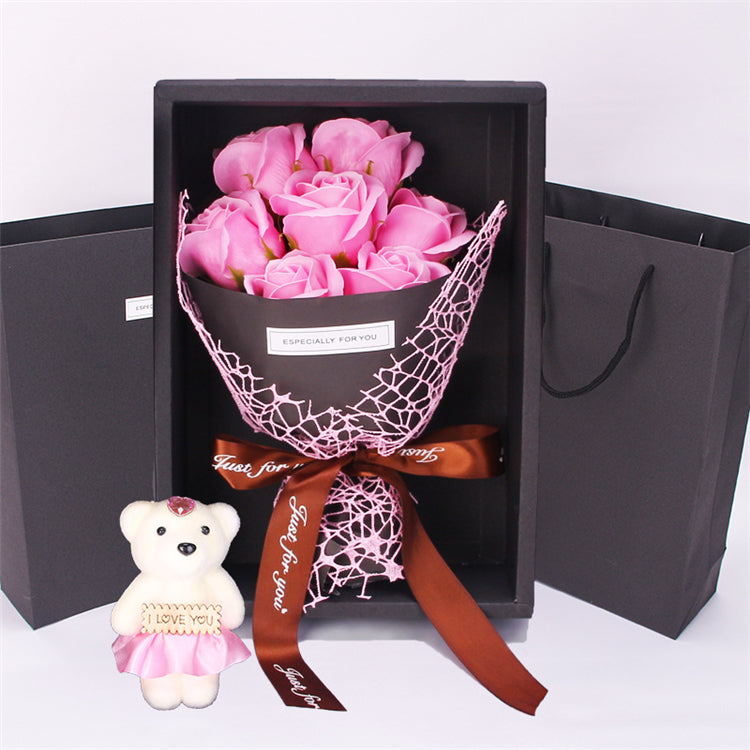 Eternal Rose Teddy Bear bouquet doll flower gift box Birthday Wedding Valentine's Thank you Gifts