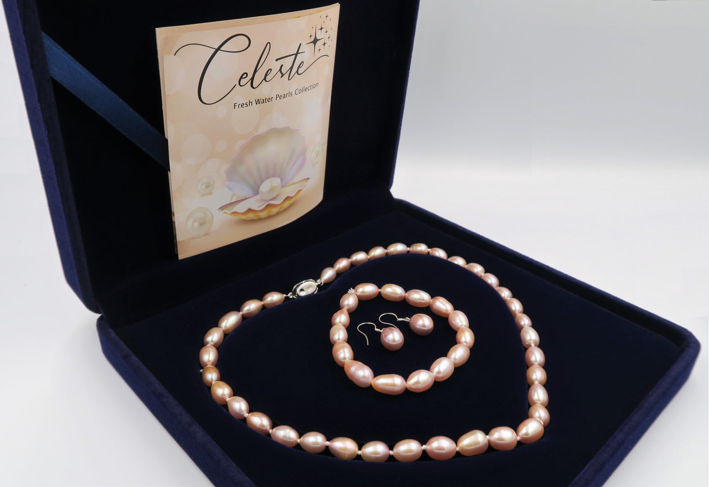 PC - Real Pearl Full Set Purple Pink Pearls Necklace Bracelet Earring Drop Rice Shape Celeste 925 Sterling Silver gift