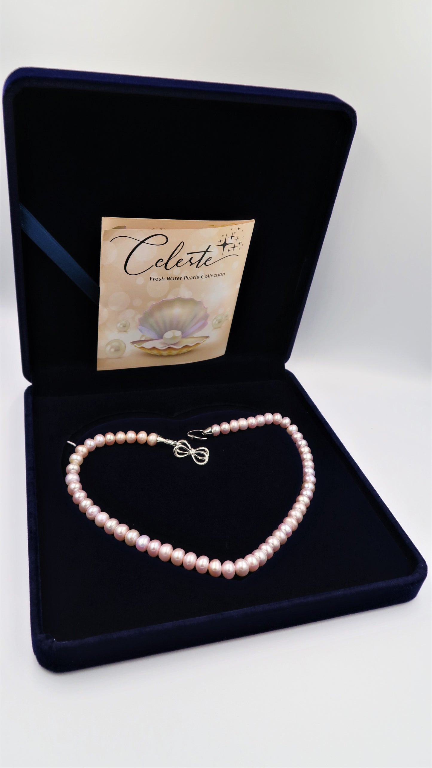 PA - Real Fresh Water Pearl Necklace bow butterfly Celeste 925 Sterling Silver White Pink Purple gift Set