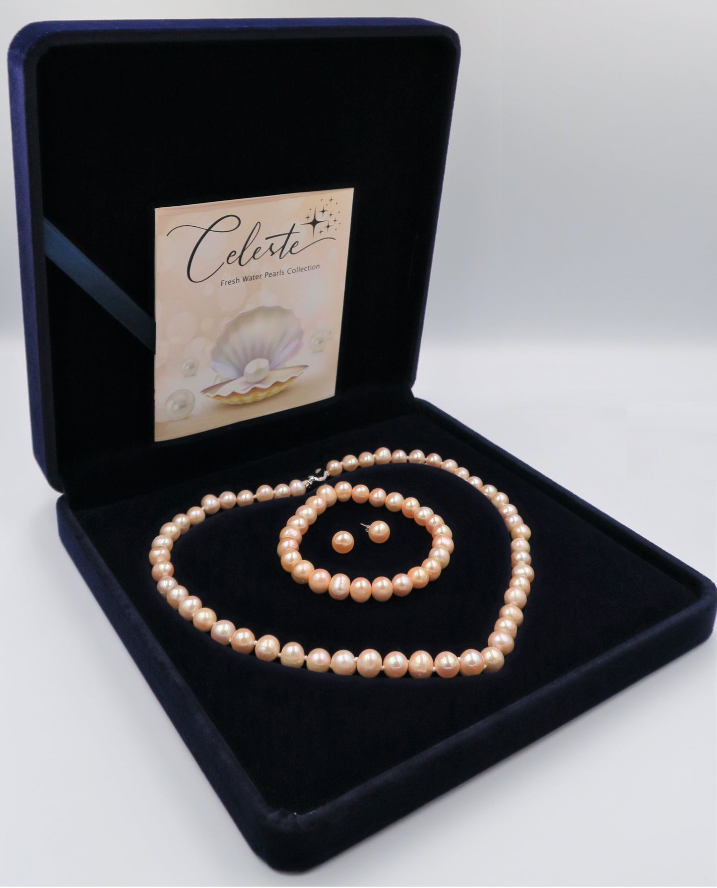 PA - Real Pearl Full Set Pink Necklace Bracelet Earring Celeste 925 Sterling Silver Pearls gift box