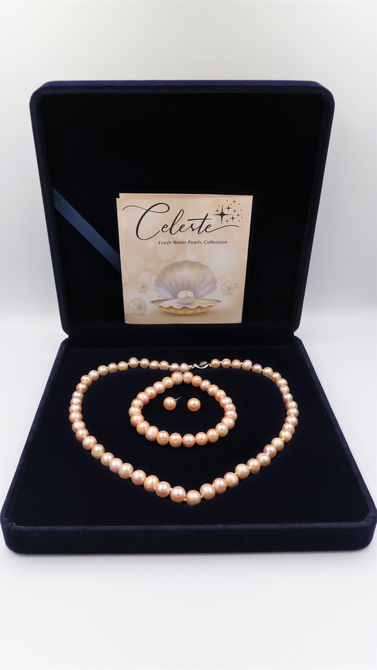 PA - Real Pearl Full Set Pink Necklace Bracelet Earring Celeste 925 Sterling Silver Pearls gift box