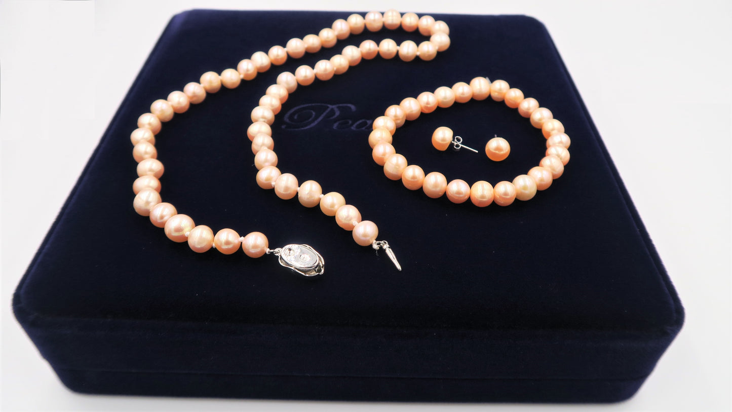 PA - Real Pearl Full Set Pink Necklace Bracelet Earring Celeste 925 Sterling Silver Pearls gift box