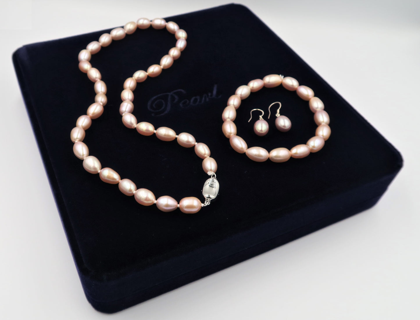 PC - Real Pearl Full Set Purple Pink Pearls Necklace Bracelet Earring Drop Rice Shape Celeste 925 Sterling Silver gift