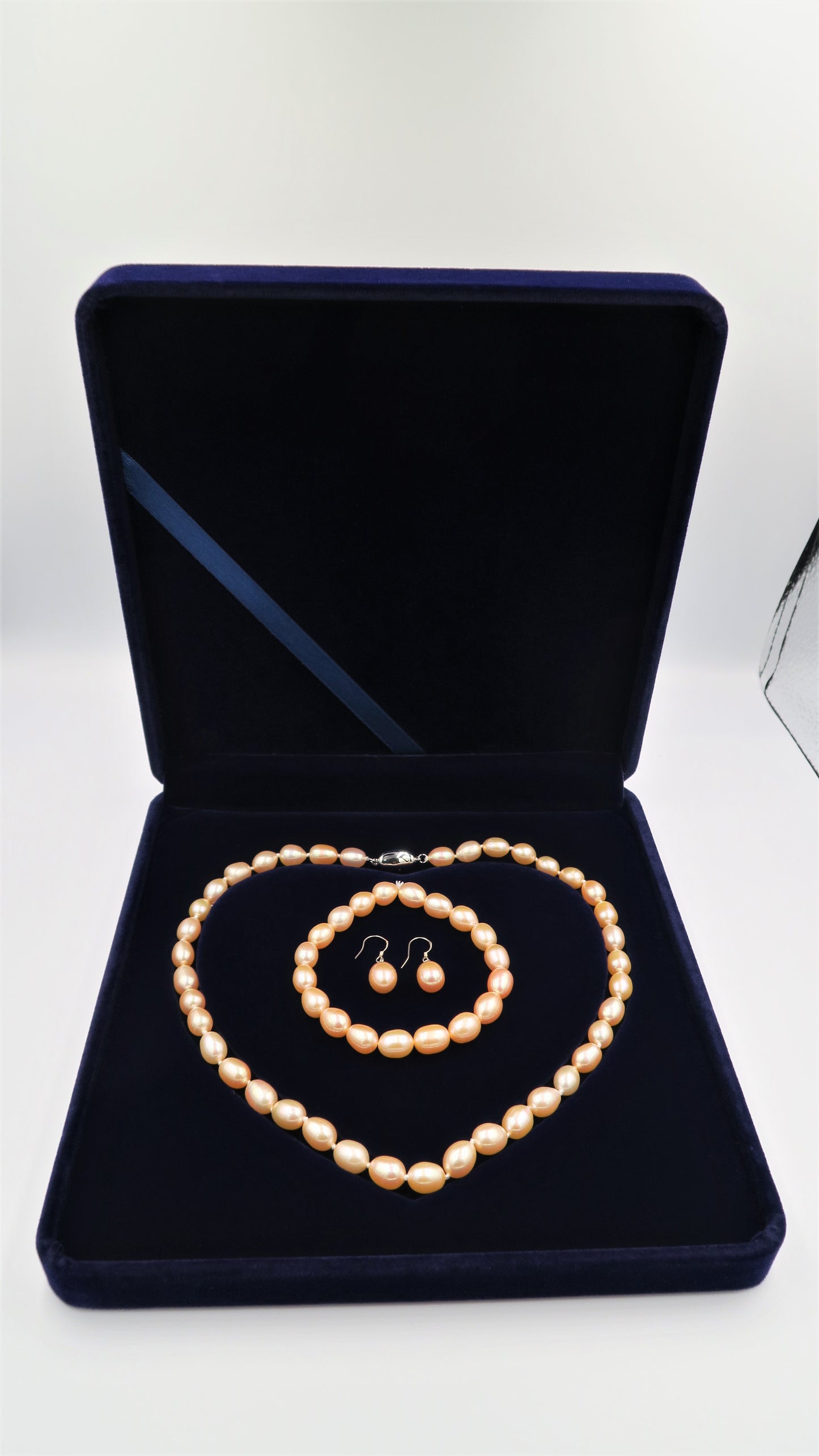 PC - Real Pearl Full Set Peach Pink Pearls Necklace Bracelet Earring Drop Rice Shape Celeste 925 Sterling Silver gift