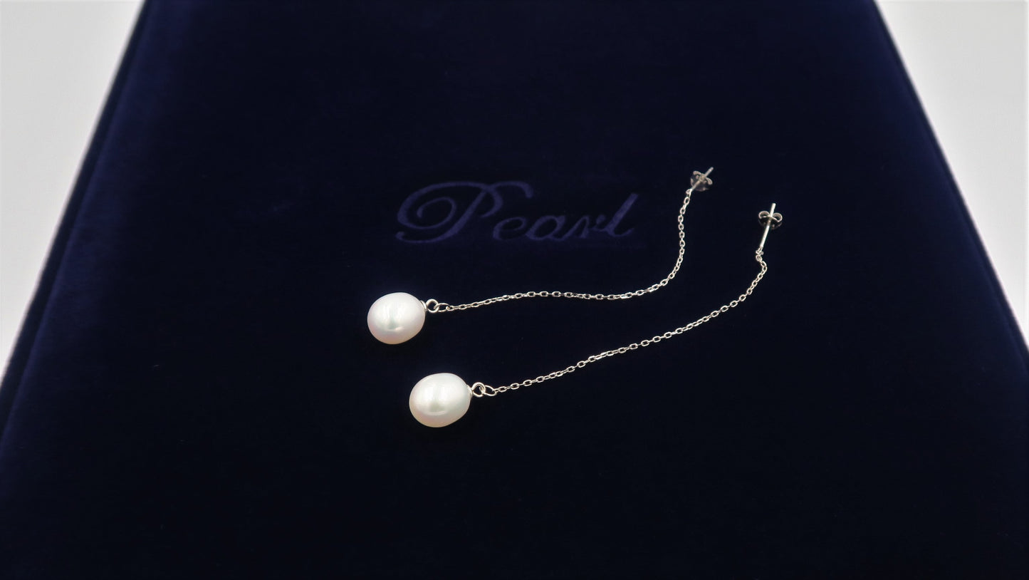 PL - Real Pearl Earrings Celeste White drop dangle Pearls Earring 925 Sterling Silver gift box 8-10mm
