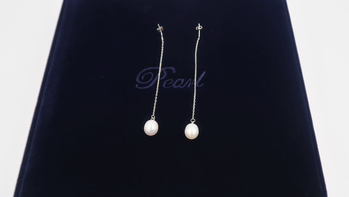 PL - Real Pearl Earrings Celeste White drop dangle Pearls Earring 925 Sterling Silver gift box 8-10mm