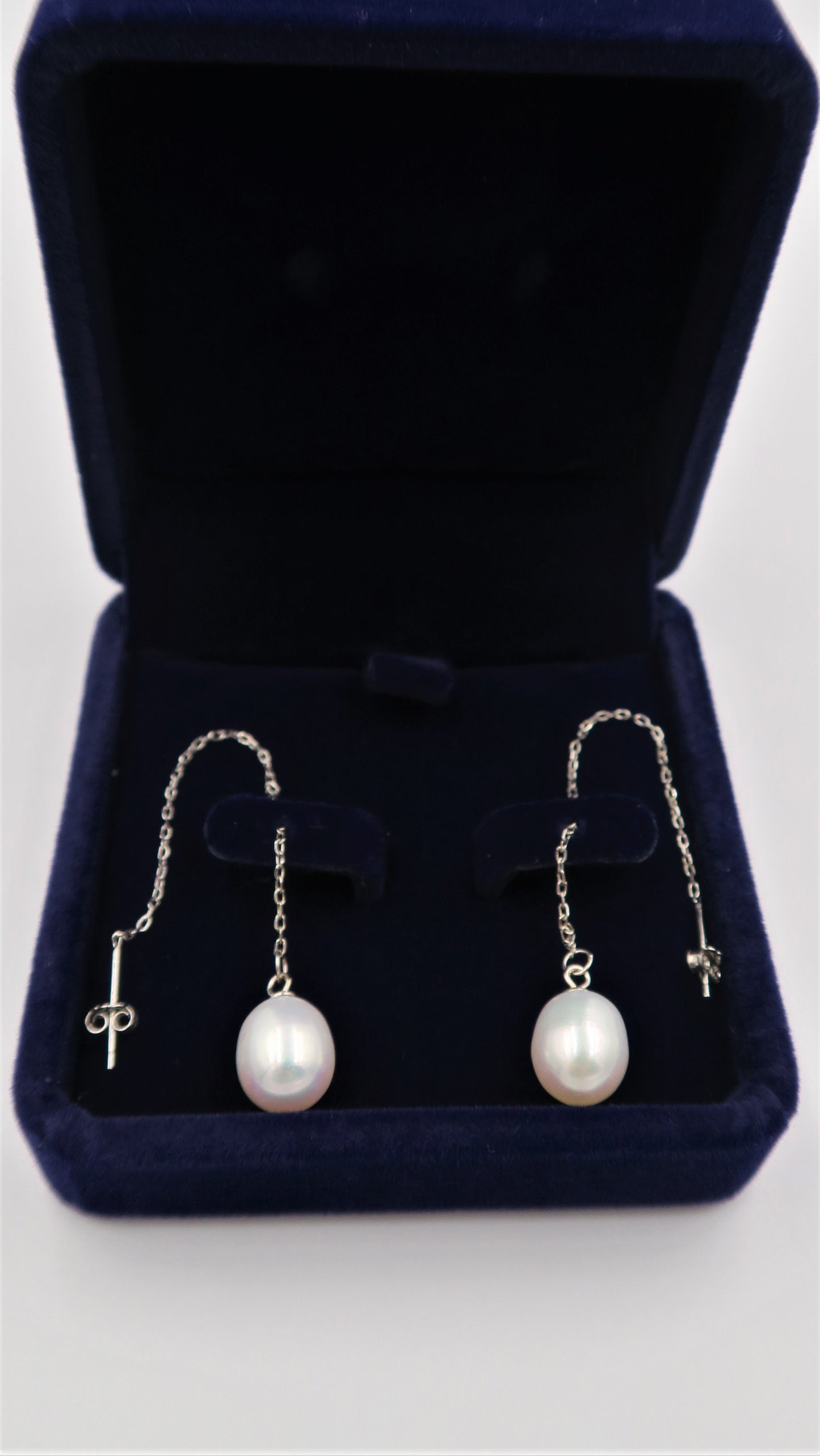PL - Real Pearl Earrings Celeste White drop dangle Pearls Earring 925 Sterling Silver gift box 8-10mm