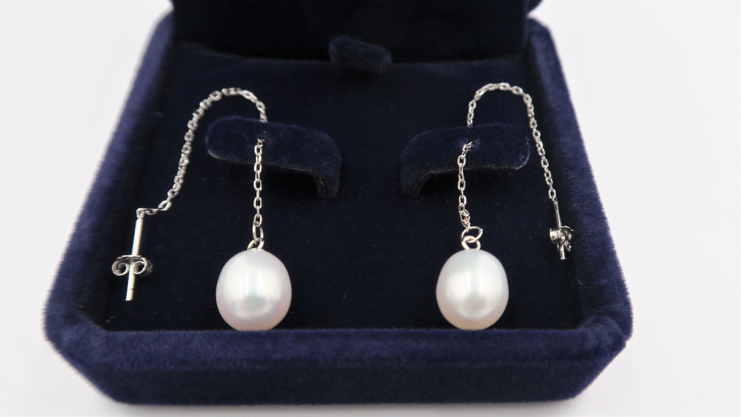 PL - Real Pearl Earrings Celeste White drop dangle Pearls Earring 925 Sterling Silver gift box 8-10mm