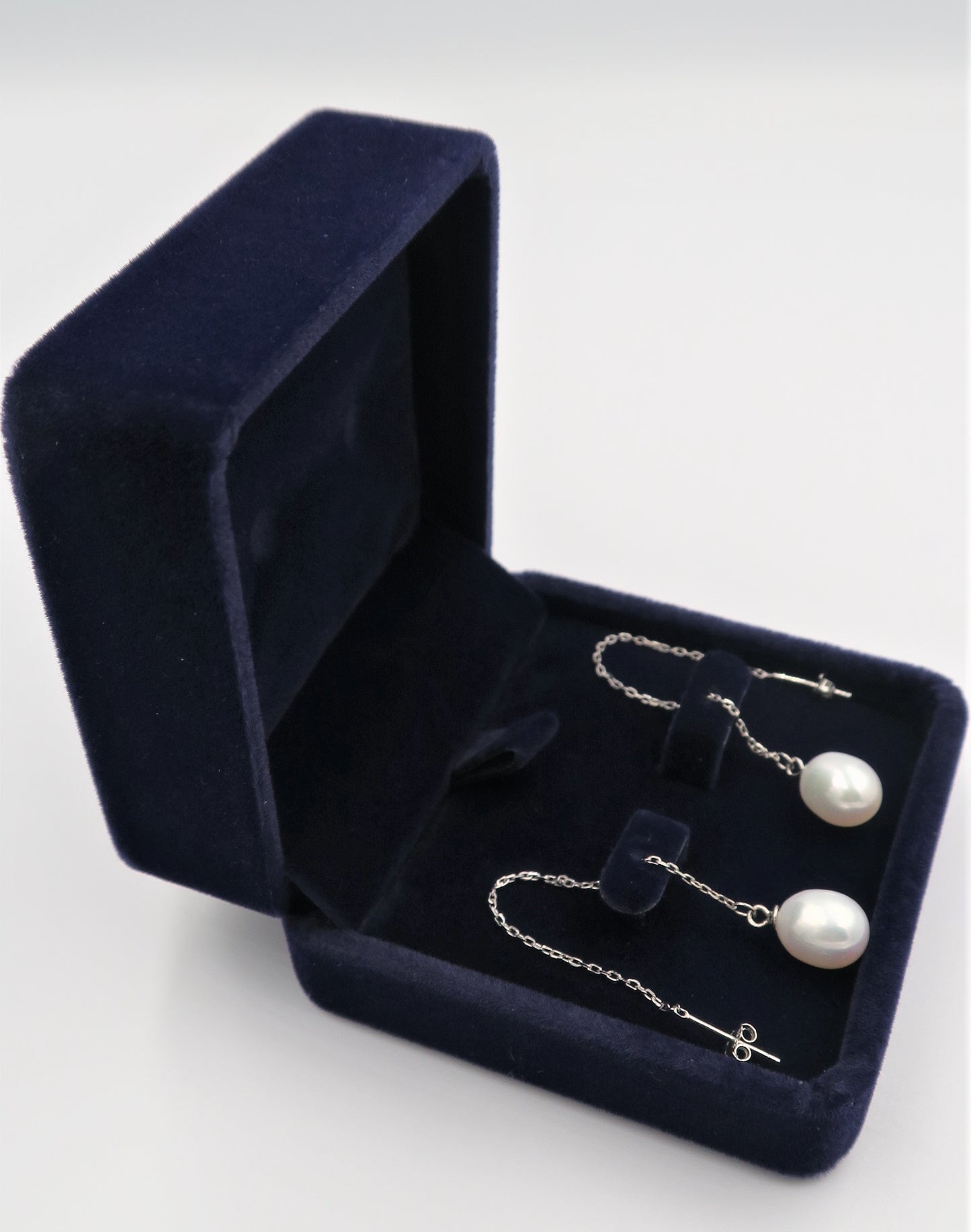 PL - Real Pearl Earrings Celeste White drop dangle Pearls Earring 925 Sterling Silver gift box 8-10mm