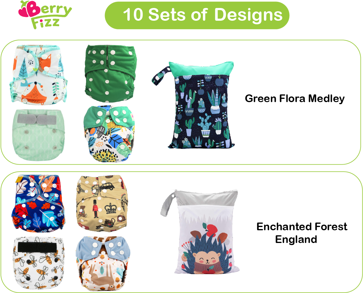 14pc Pack Full Set Newborn Cloth Diaper Pocket & All-In-One AIO, Wet bag, Liner