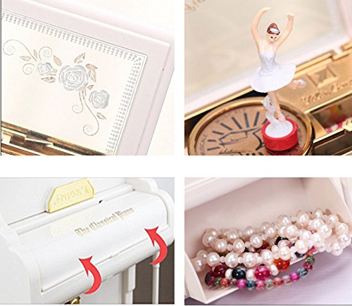 White Piano Upright Music Box Ballerina Dancing Classical Gift Musical Gifts