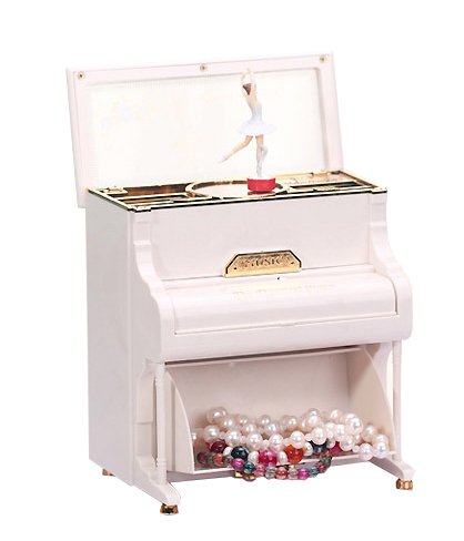 White Piano Upright Music Box Ballerina Dancing Classical Gift Musical Gifts