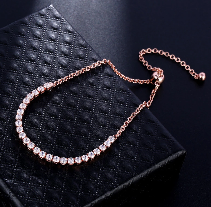 B - Crystal Adjustable Tennis Bracelets White Purple Red Green Pink in Silver & Rose Gold Alloy Gift