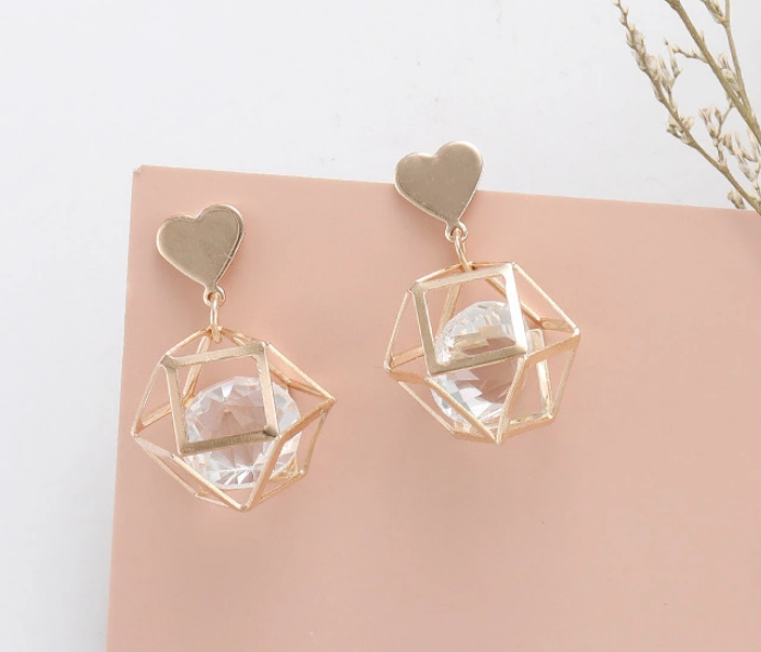 D - Gold Prism Crystal Earrings Acrylic Rhinestones French Elegant Drop Earrings Jewelry