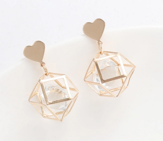 D - Gold Prism Crystal Earrings Acrylic Rhinestones French Elegant Drop Earrings Jewelry