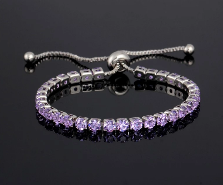 B - Crystal Adjustable Tennis Bracelets White Purple Red Green Pink in Silver & Rose Gold Alloy Gift